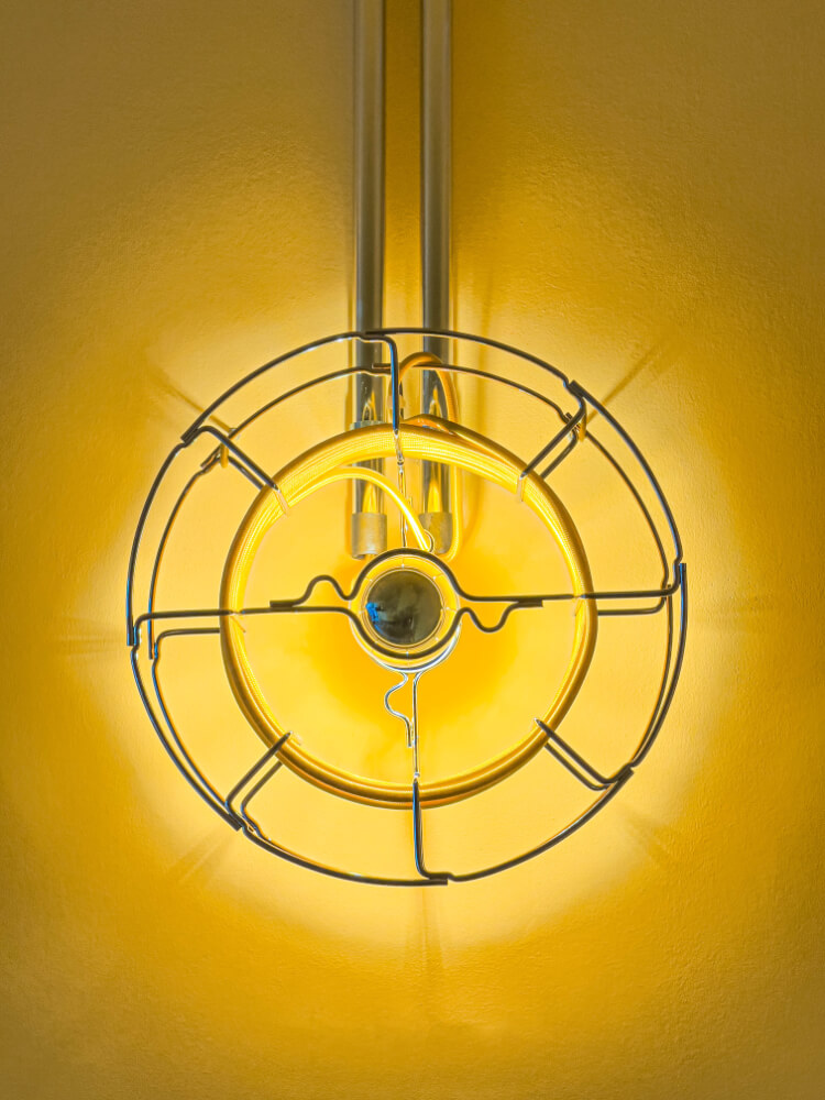 Lamp design in a low-budget restaurant's ambiance.