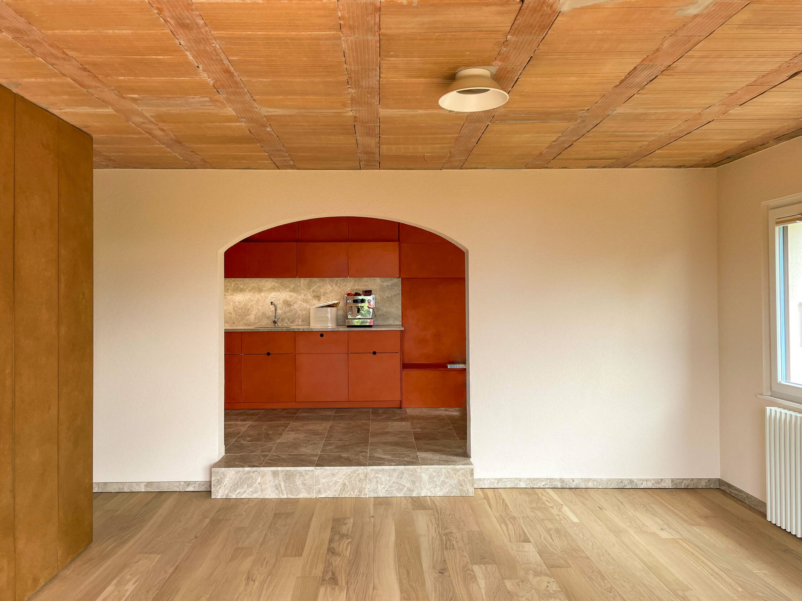 Stunning parquet flooring in the apartment's living room.