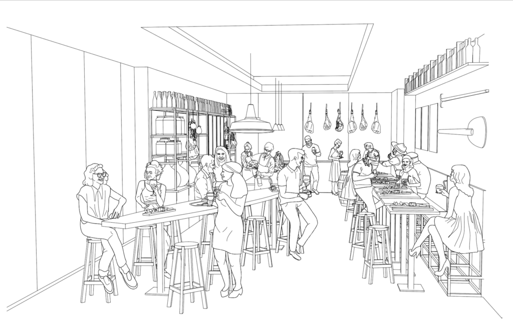 Elegant 8-meter-long seating in a spacious bar