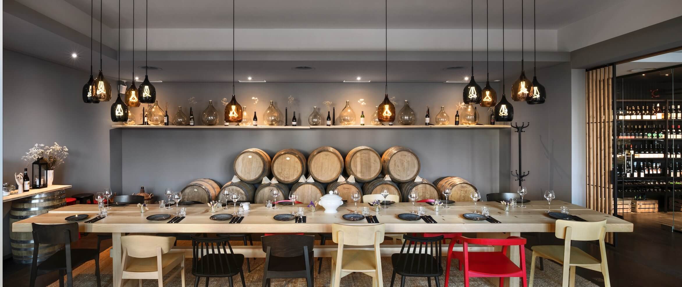 Unique 7-meter-long communal stammtisch in the dining room.