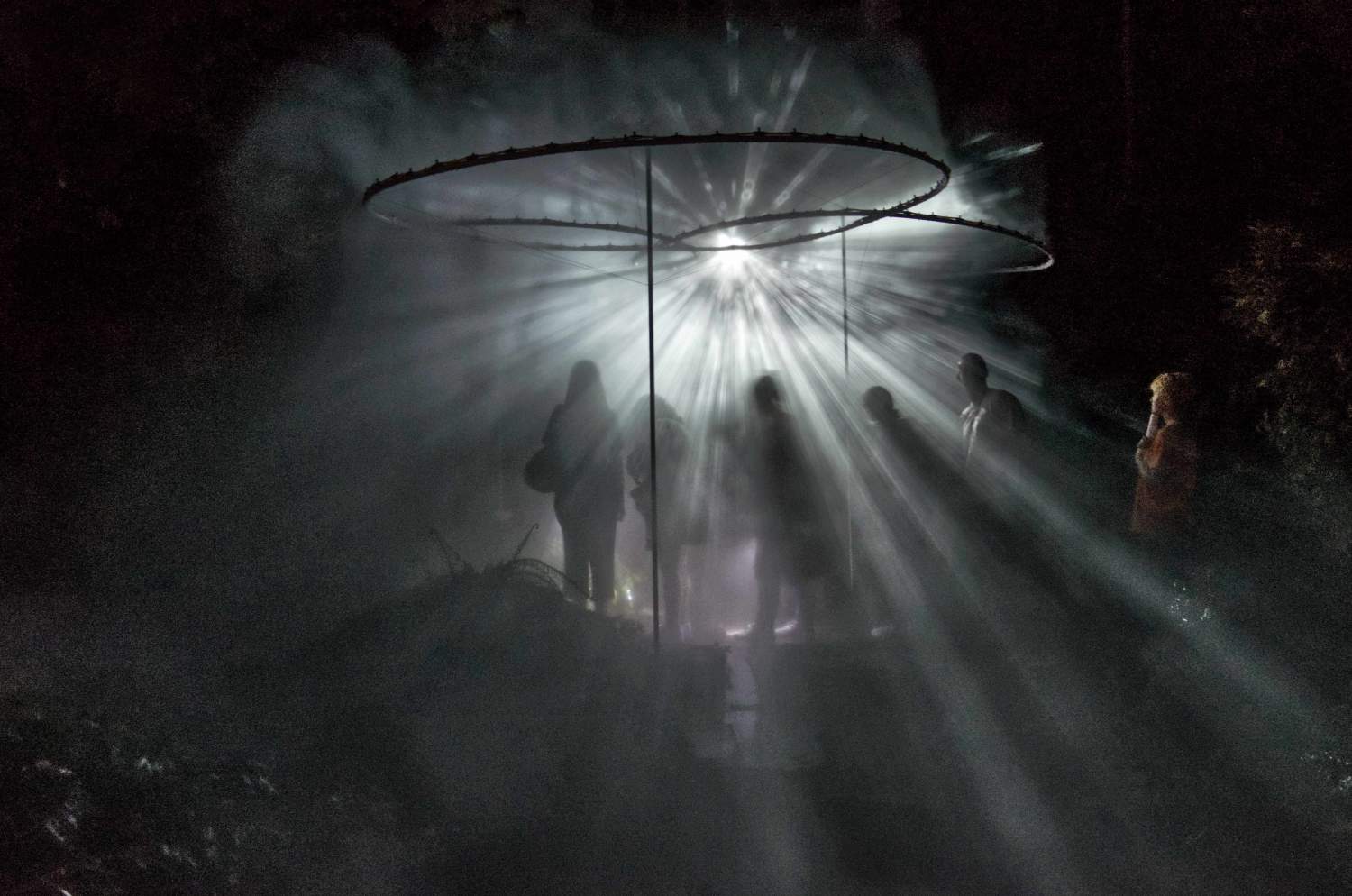 Sensory dialogue in Zurich's cloud mist architecture installation.