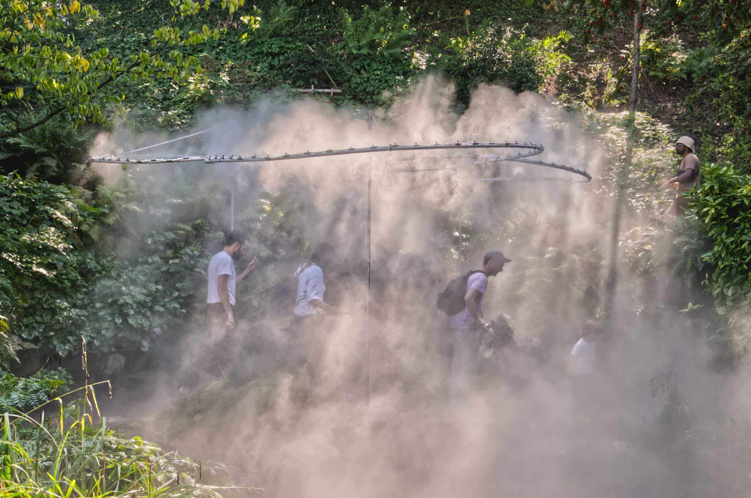 "Digital phenomenon in Zurich's cloud mist architecture installation.