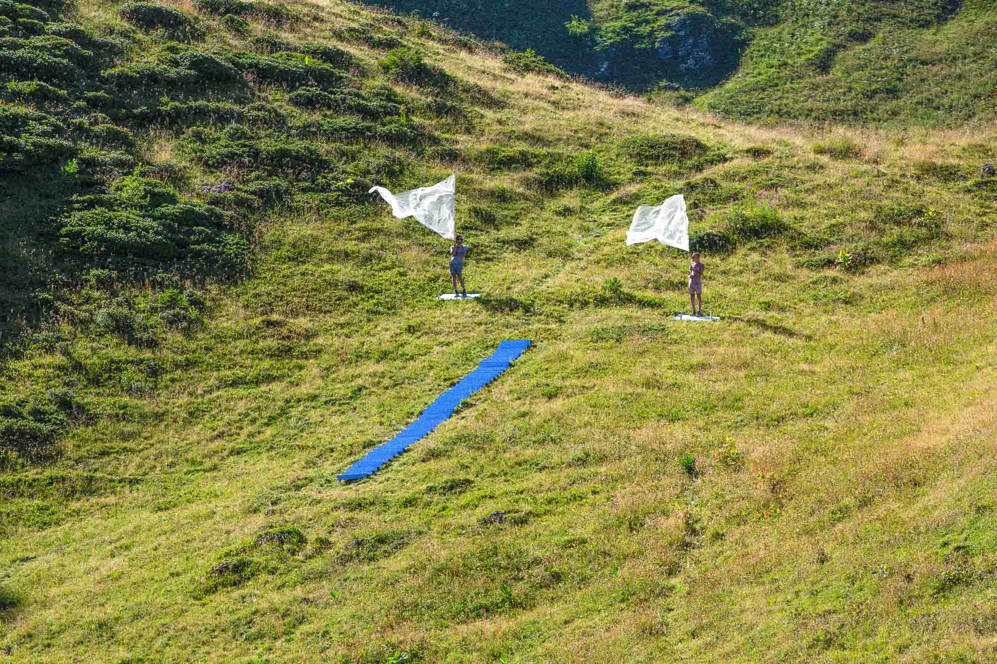 Blue stairs in the fashion show at EASA Villard Workshop.