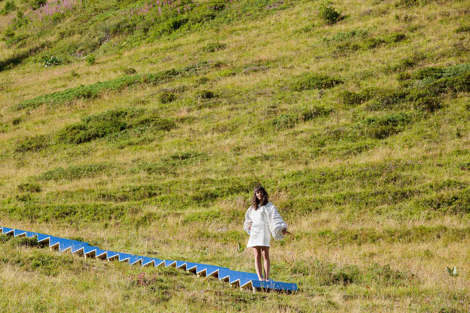 Model striking a pose at EASA Villard Workshop fashion show.