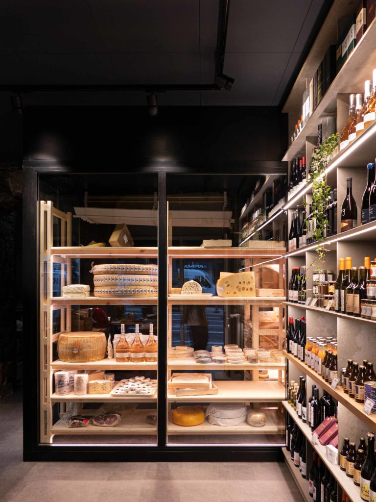 Glass Vitrine Display in Ferus Geneva Cheese Shop Design