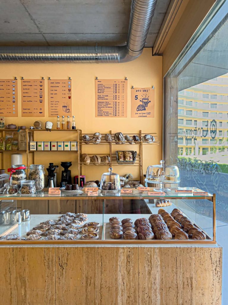 Buttery Croissant Delight at Swiss Bakery with Pastel Design