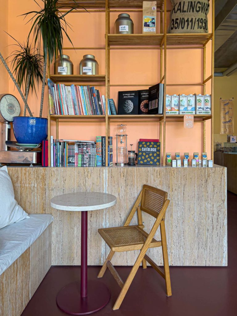 Cozy Library Nook in Swiss Bakery with Pastel Design